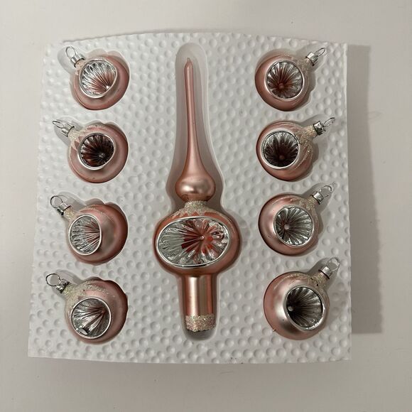 Vintage Bradford Pink Glass Indent Ornaments & Tree Topper Set Small Tree MCM - Picture 1 of 10